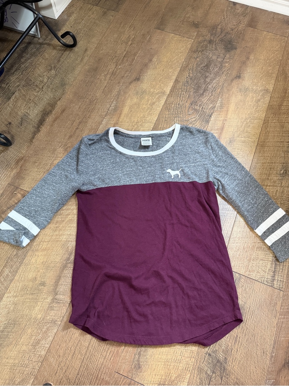 PINK Victoria's Secret Gray and Burgundy Two-Tone Long Sleeve Tee